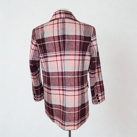Avec Les Filles Burgundy Plaid Wool Blazer Jacket - Picture 5 of 7